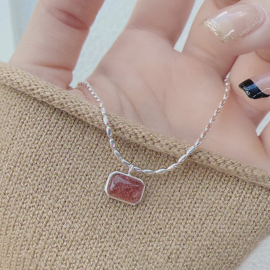 Strawberry Glow – Sterling Silver Quartz Necklace