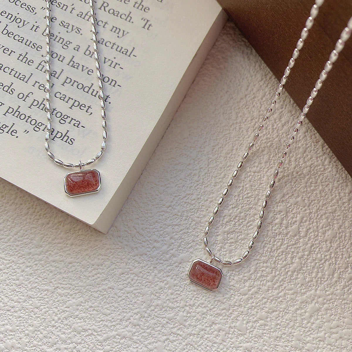 Strawberry Glow – Sterling Silver Quartz Necklace