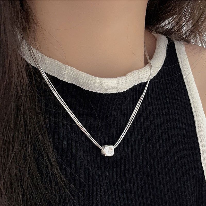 Matte Cube – Layered Snake Chain Necklace