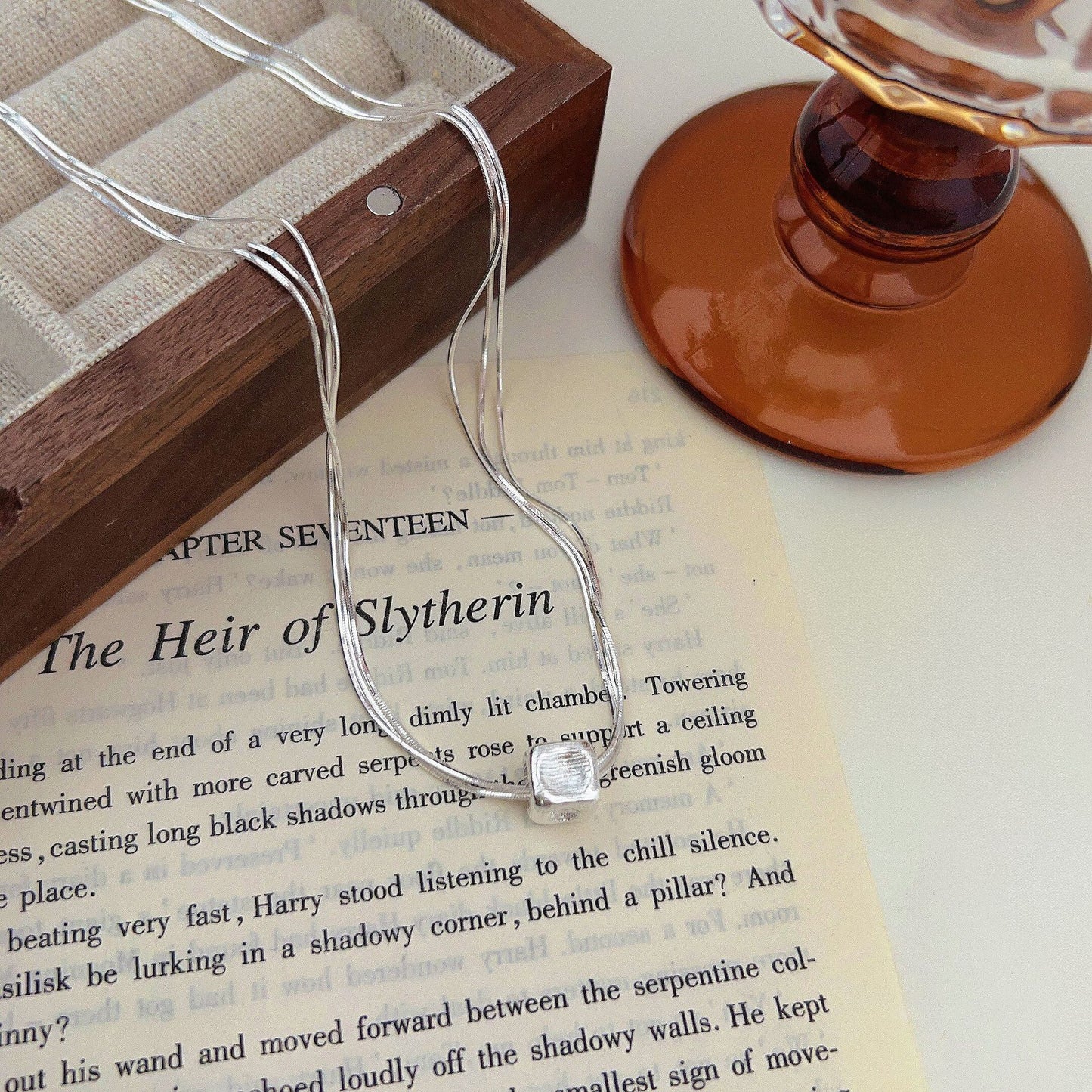 Matte Cube – Layered Snake Chain Necklace