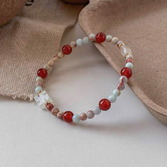 Red Agate & Green Jadeite Bracelet