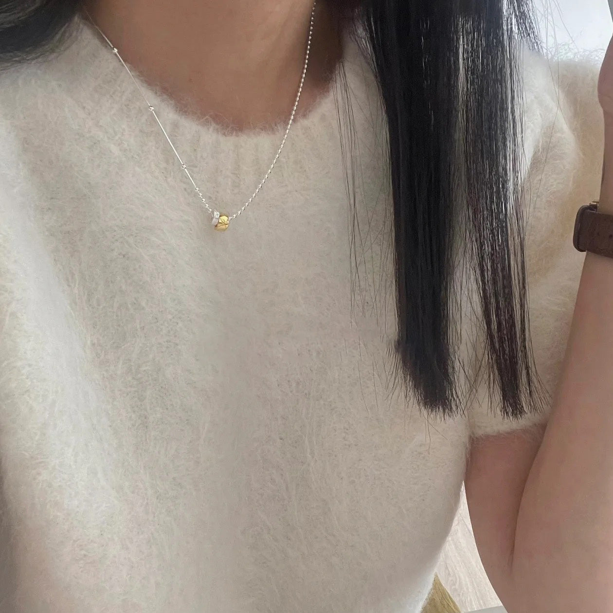 Double Ring Necklace in Silver