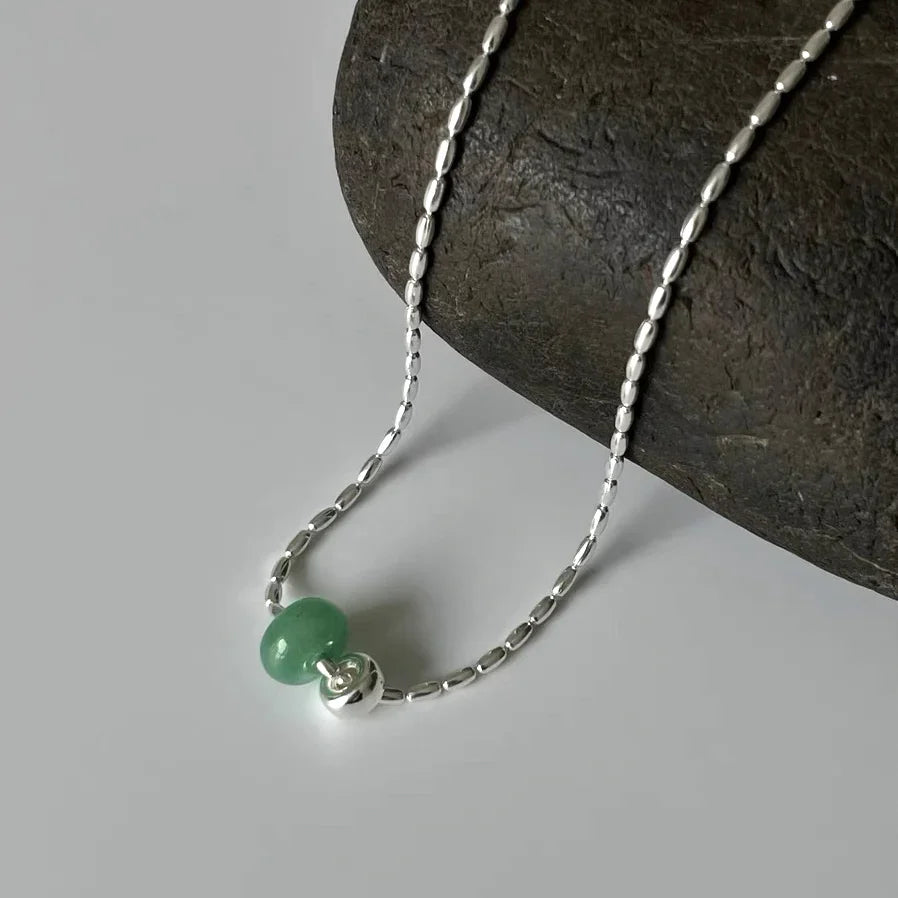 Hetian Jade – Millet Chain Sterling Silver Necklace