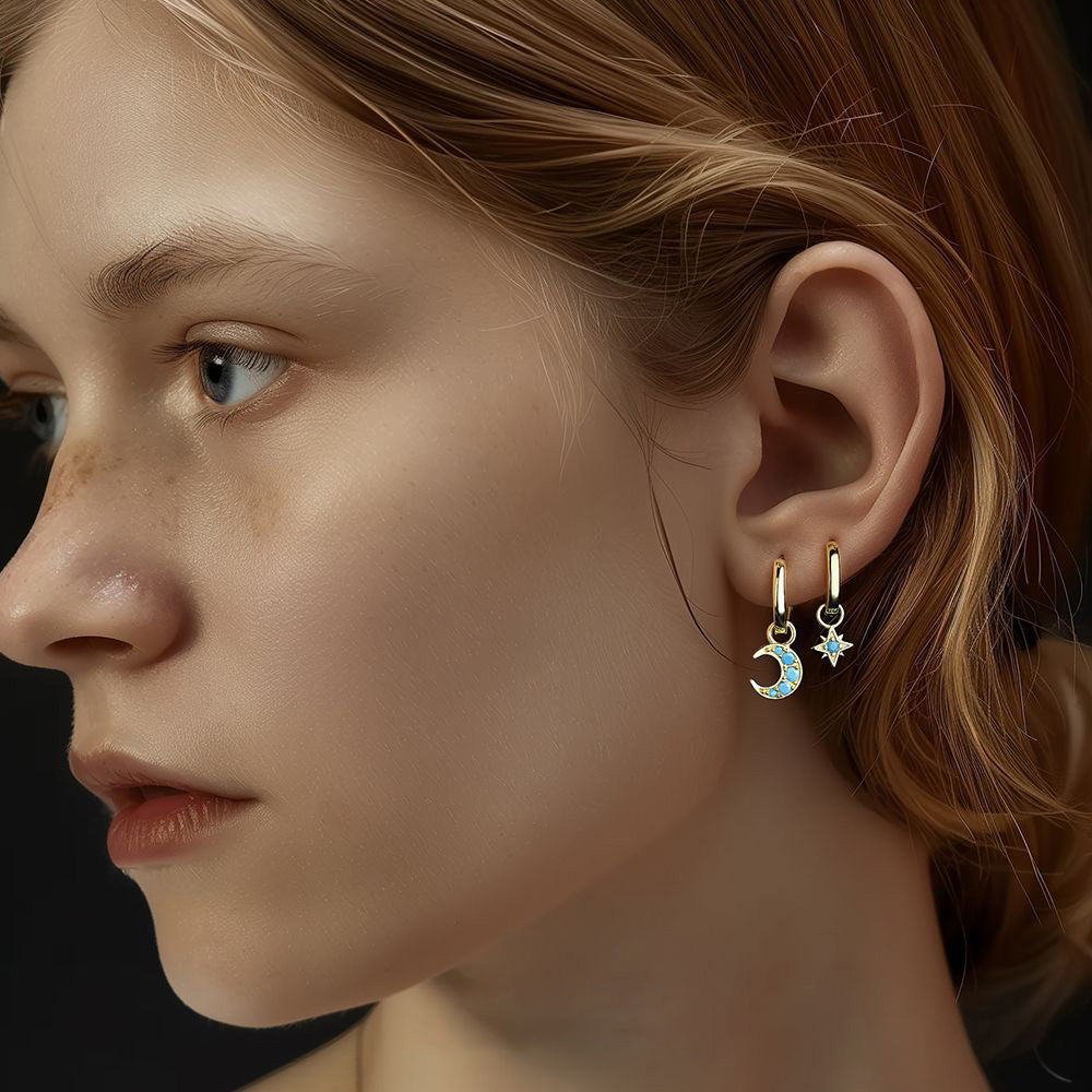Star & Moon Turquoise Earrings
