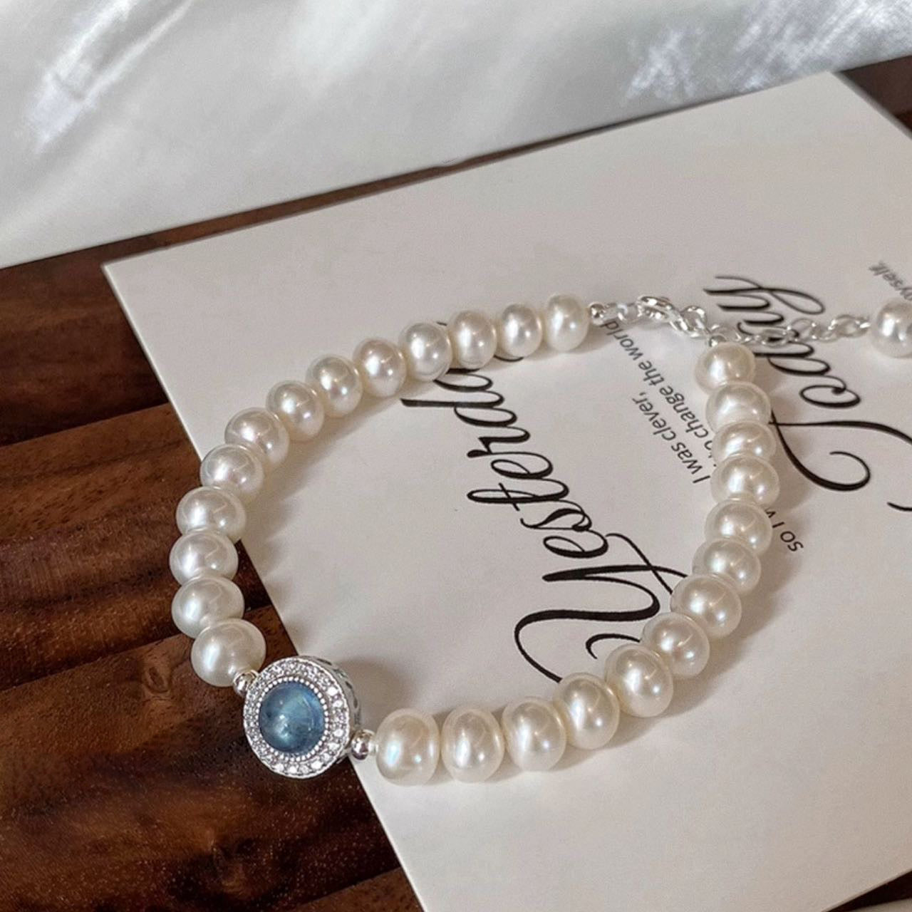 Aquamarine & Natural Pearl Bracelet