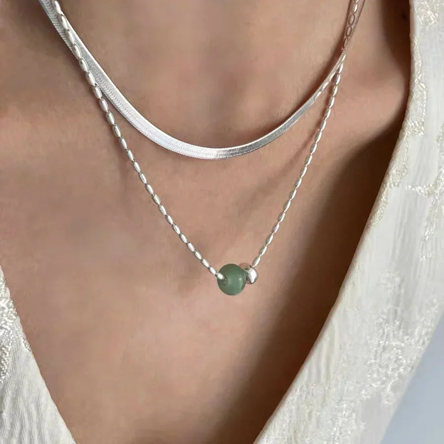 Hetian Jade – Millet Chain Sterling Silver Necklace