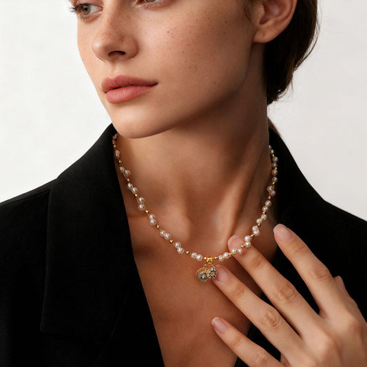 Eight-Point Star Pearl Necklace – 18K Gold Plated Aurora Pearl Pendant