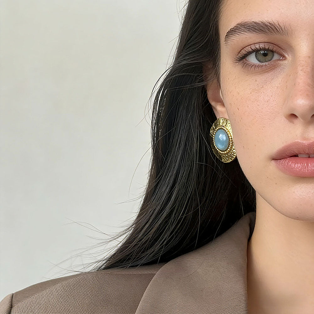 Exquisite Vintage Glazed Glass (Liuli) Dome Stud Earrings