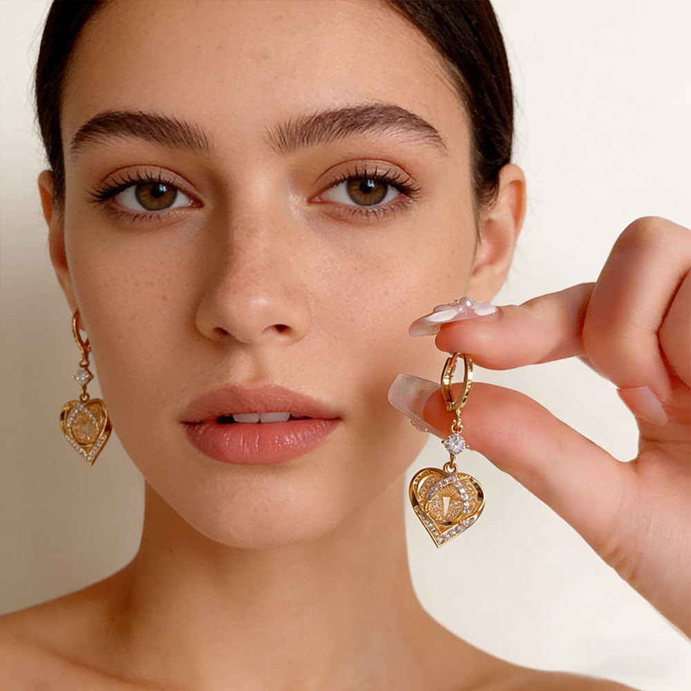 Gold Sparkling Love Heart Dangle Earrings Valentine’s Day Earrings