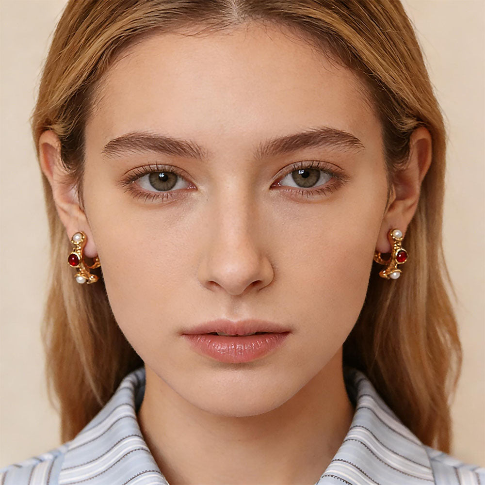 Modern C-Hoop Pearl Earrings