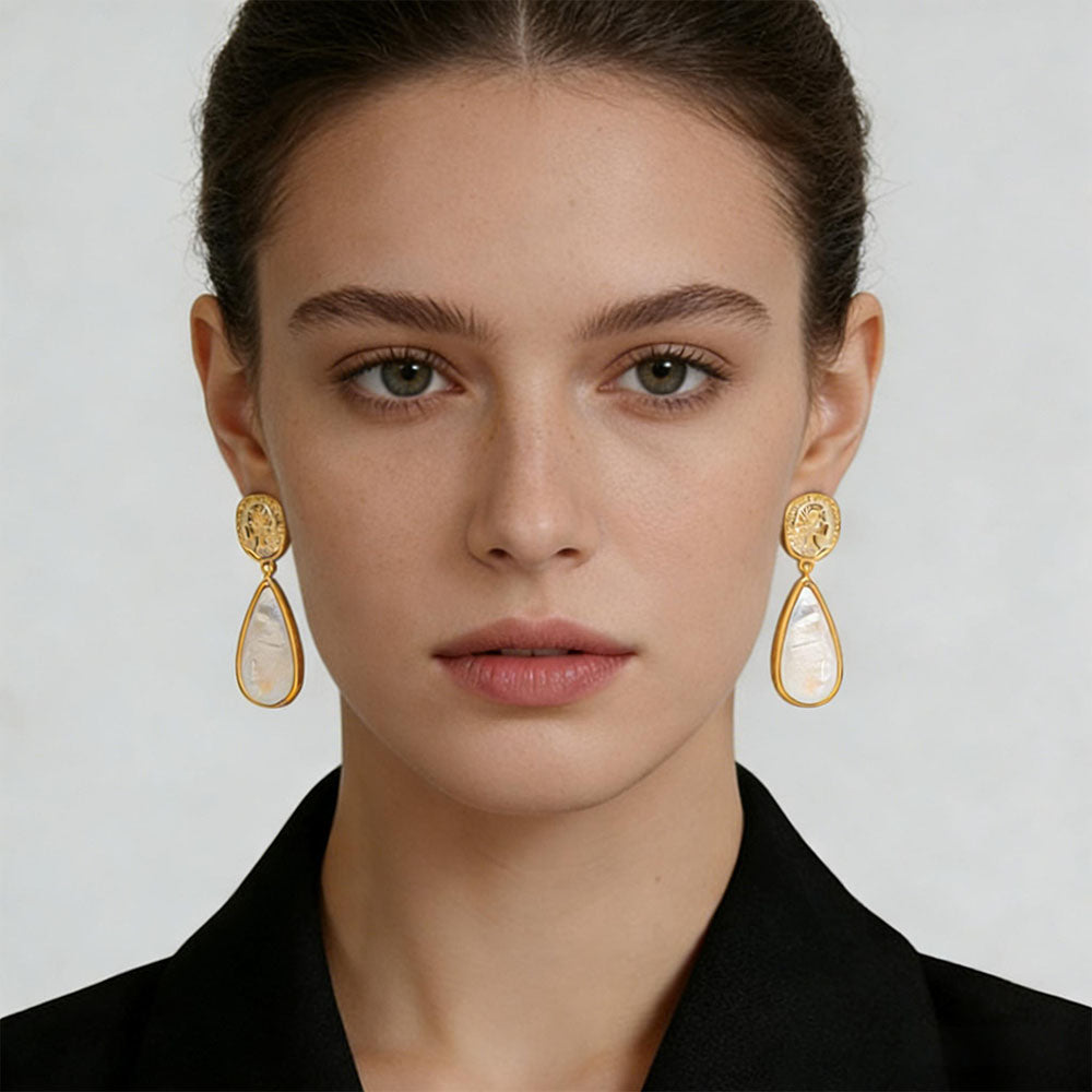 Cameo Portrait Dangle Earrings with Mother-of-Pearl