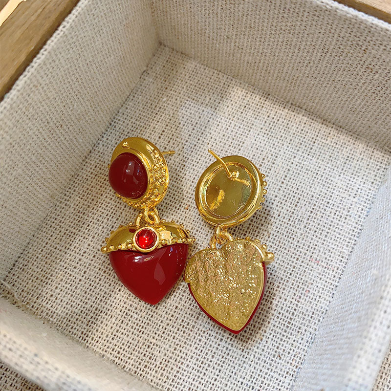 Red Love Heart Dangle Earrings Valentines Day Gifts