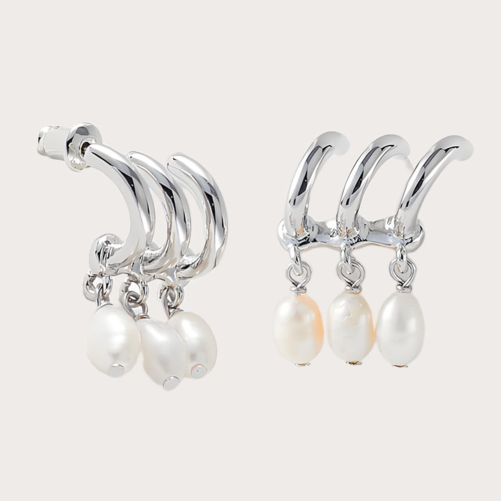 Three-Circle Natural Pearl Stud Earrings