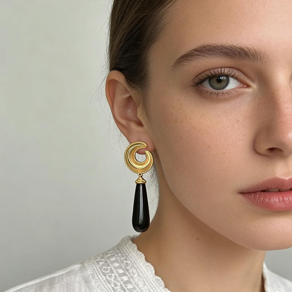 Vintage Mystic Crescent Gemstone Stud Earrings