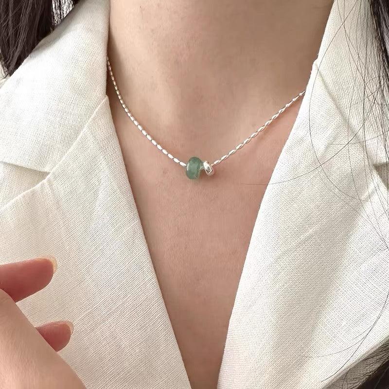 Hetian Jade – Halskette mit Milchkettengliederung aus Sterlingsilber