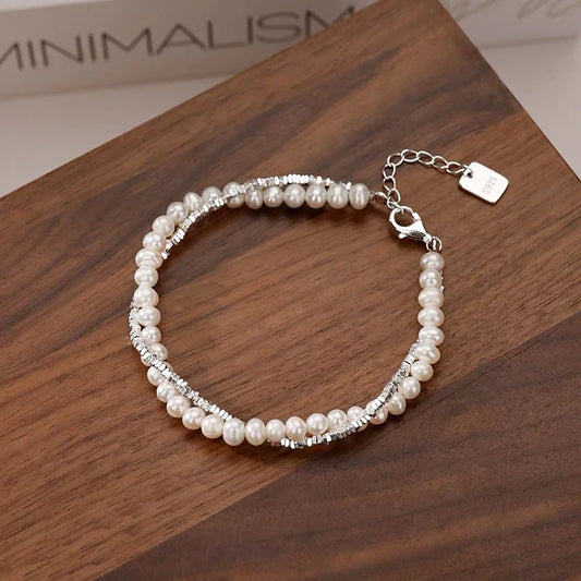 Shattered Silver – Sterling Silver Pearl Bracelet
