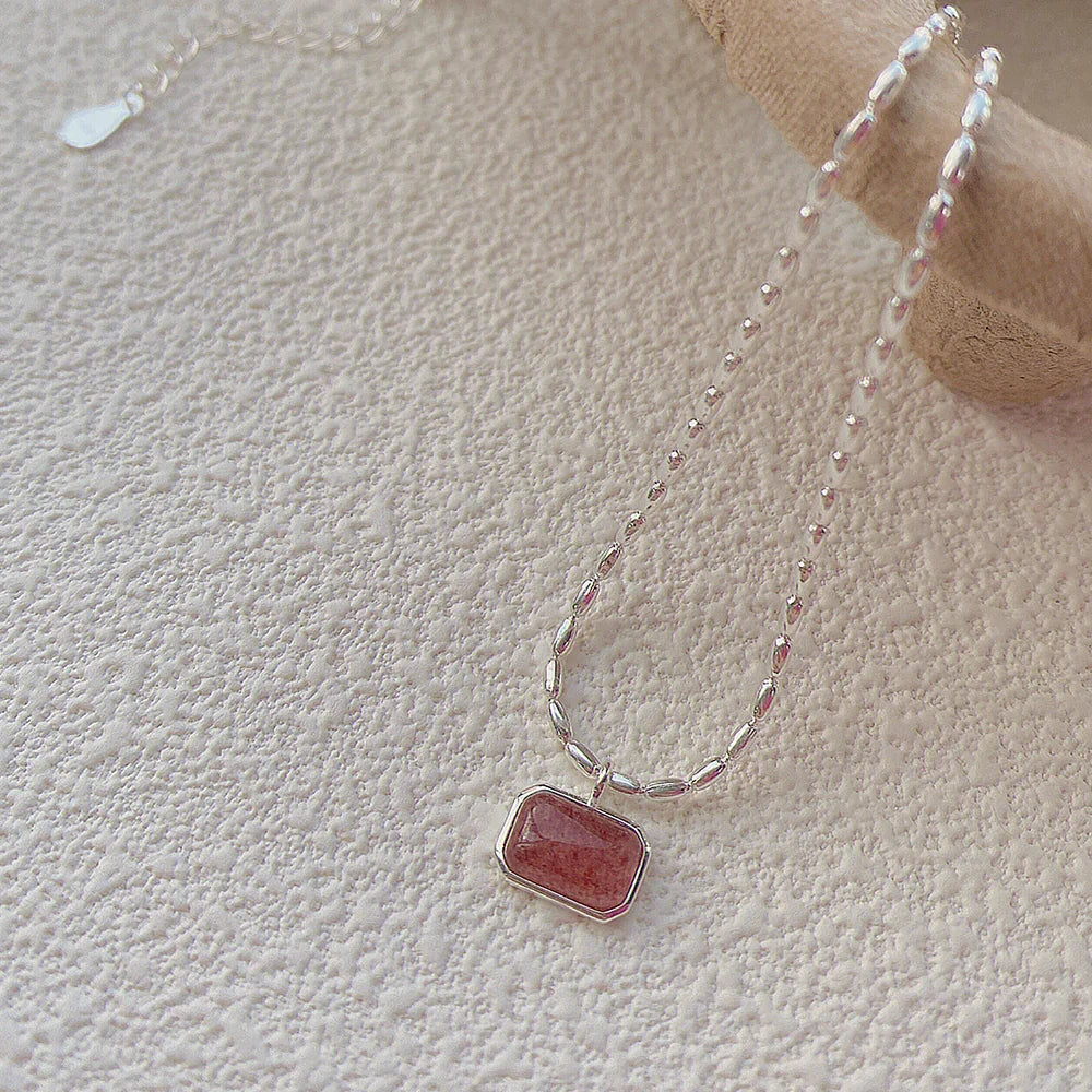 Strawberry Glow – Sterling Silver Quartz Necklace