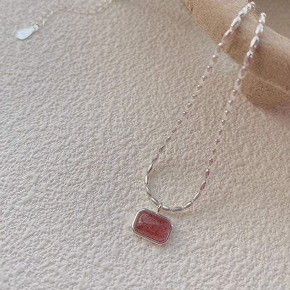 Strawberry Glow – Sterling Silver Quartz Necklace
