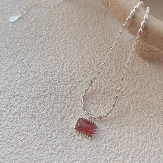 Strawberry Glow – Sterling Silver Quartz Necklace