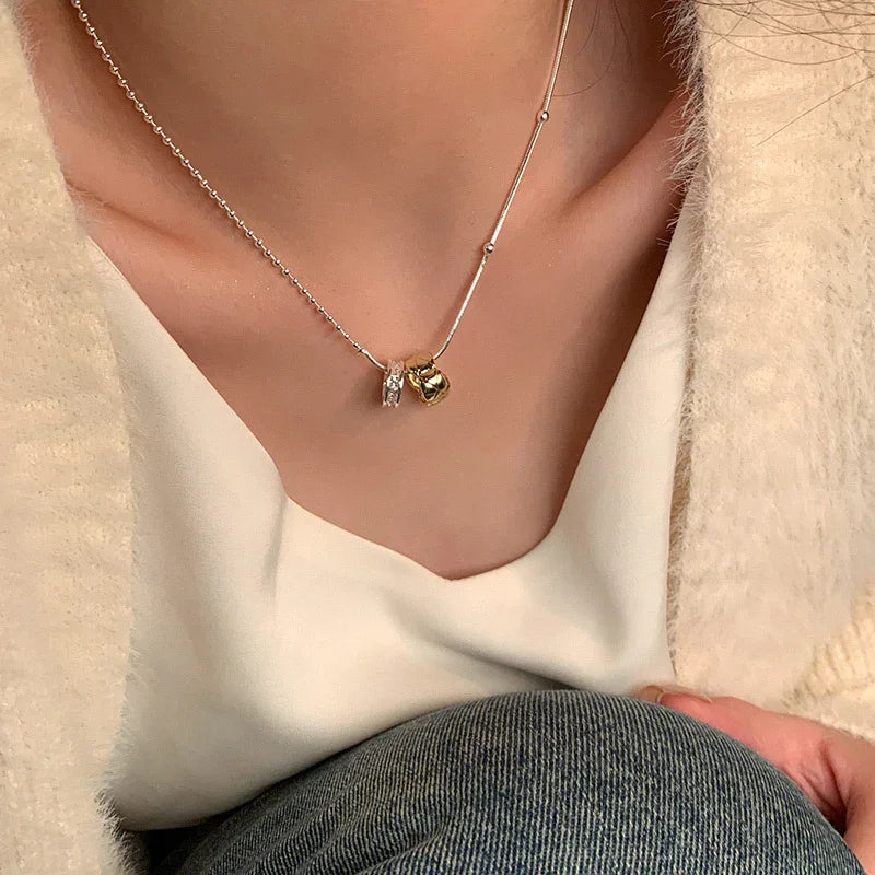 Double Ring Necklace in Silver