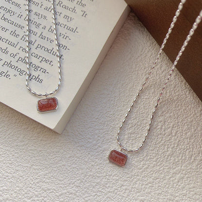 Strawberry Glow – Sterling Silver Quartz Necklace