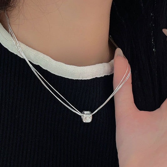 Matte Cube – Layered Snake Chain Necklace