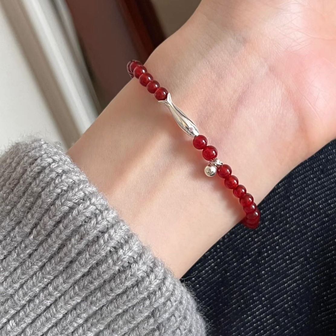 Abundance Fish – Sterling Silver Red Agate Bracelet