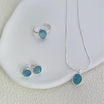 Aquamarine Sterling Silver Jewelry Set