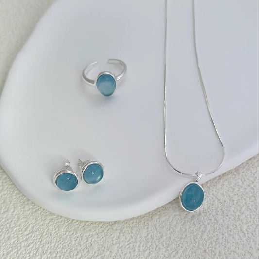 Aquamarine Sterling Silver Jewelry Set