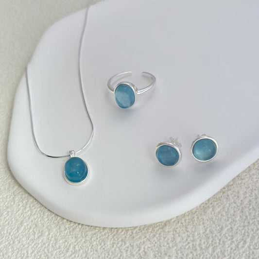 Aquamarine Sterling Silver Jewelry Set