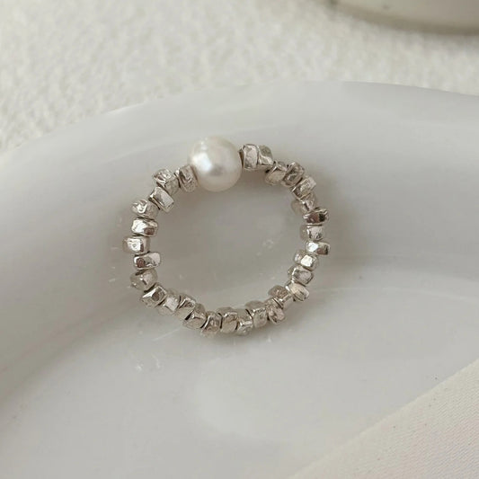 Pearl Spark – Sterling Silver Elastic Ring