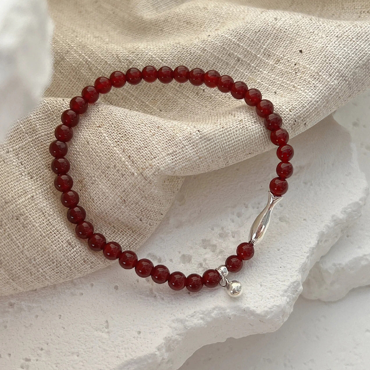 Abundance Fish – Sterling Silver Red Agate Bracelet