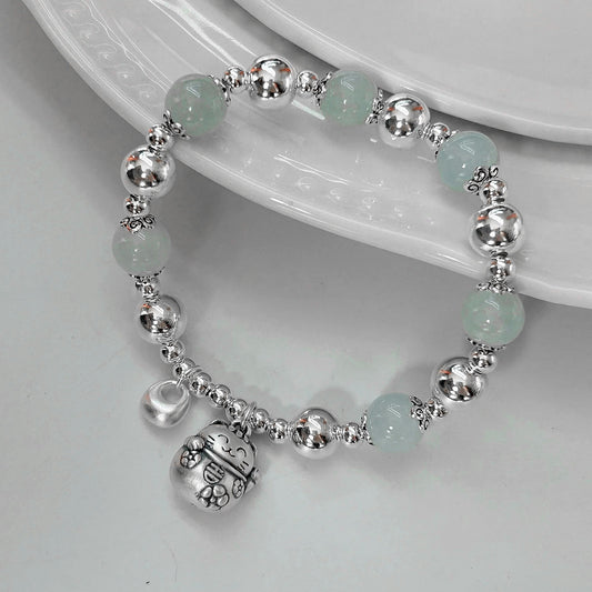 Lucky Cat – Sterling Silver Aquamarine Bracelet