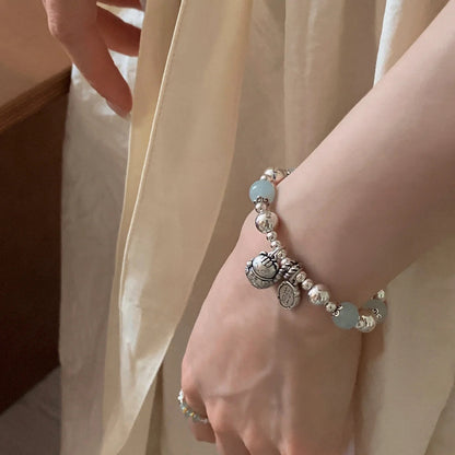Lucky Cat – Sterling Silver Aquamarine Bracelet