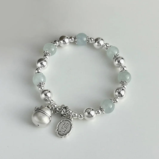 Lucky Cat – Sterling Silver Aquamarine Bracelet