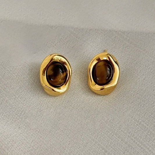 Amber Gaze – Tiger’s Eye Stud Earrings