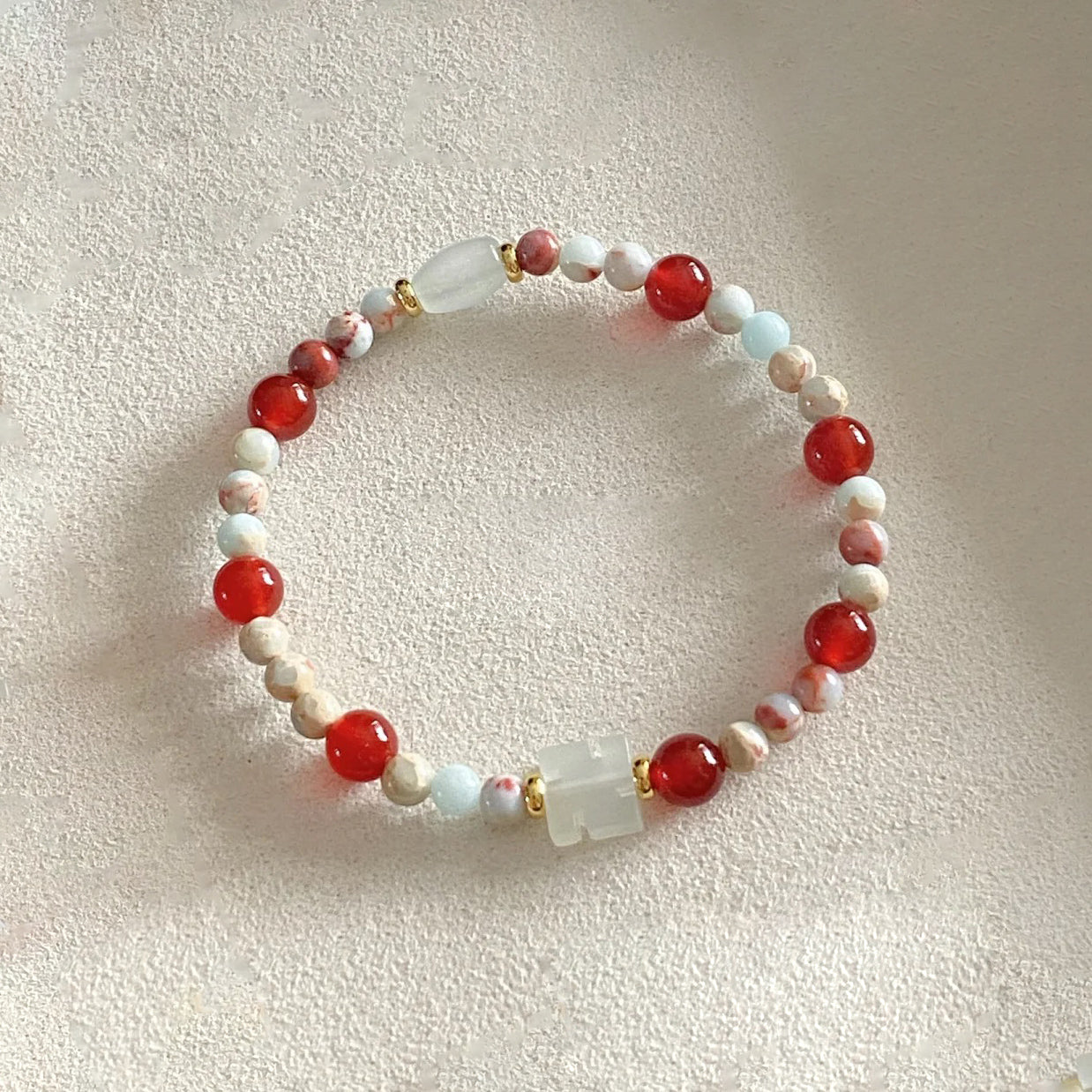 Red Agate & Green Jadeite Bracelet