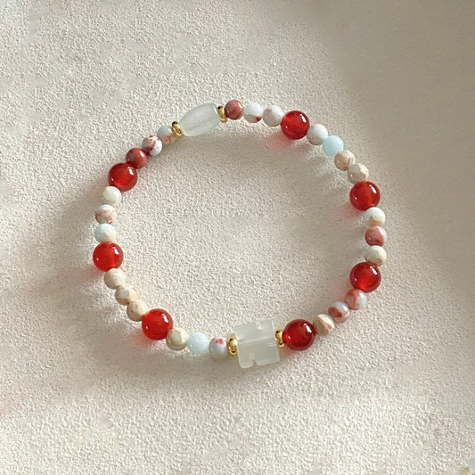 Red Agate & Green Jadeite Bracelet