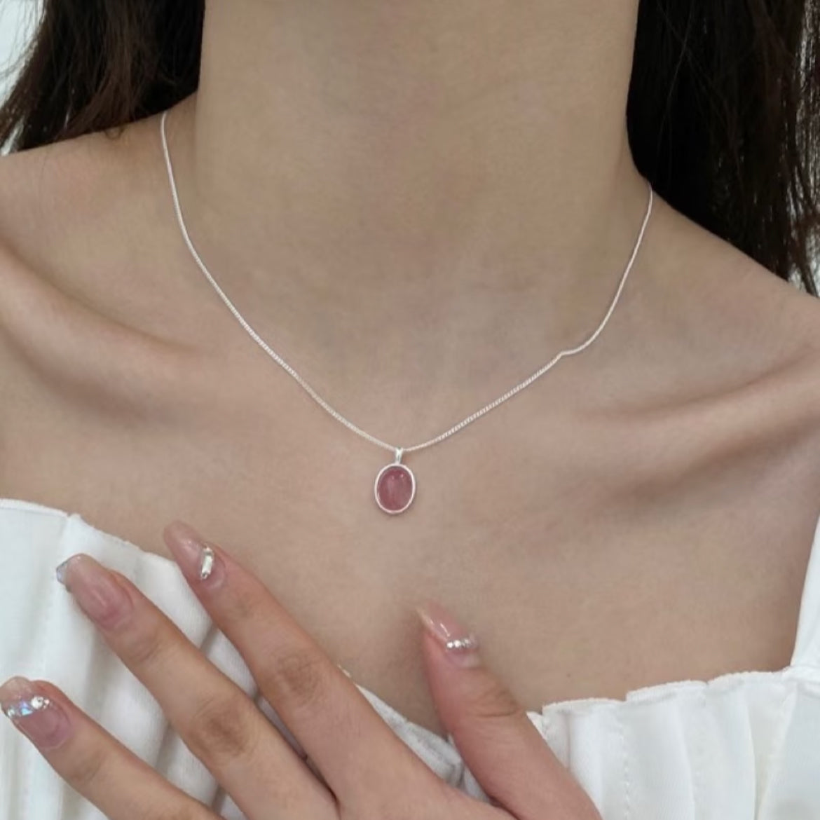 Strawberry Glow – Sterling Silver Necklace
