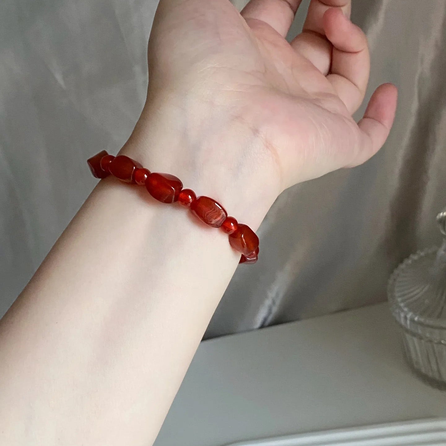 Irregular Red Agate Bead Bracelet
