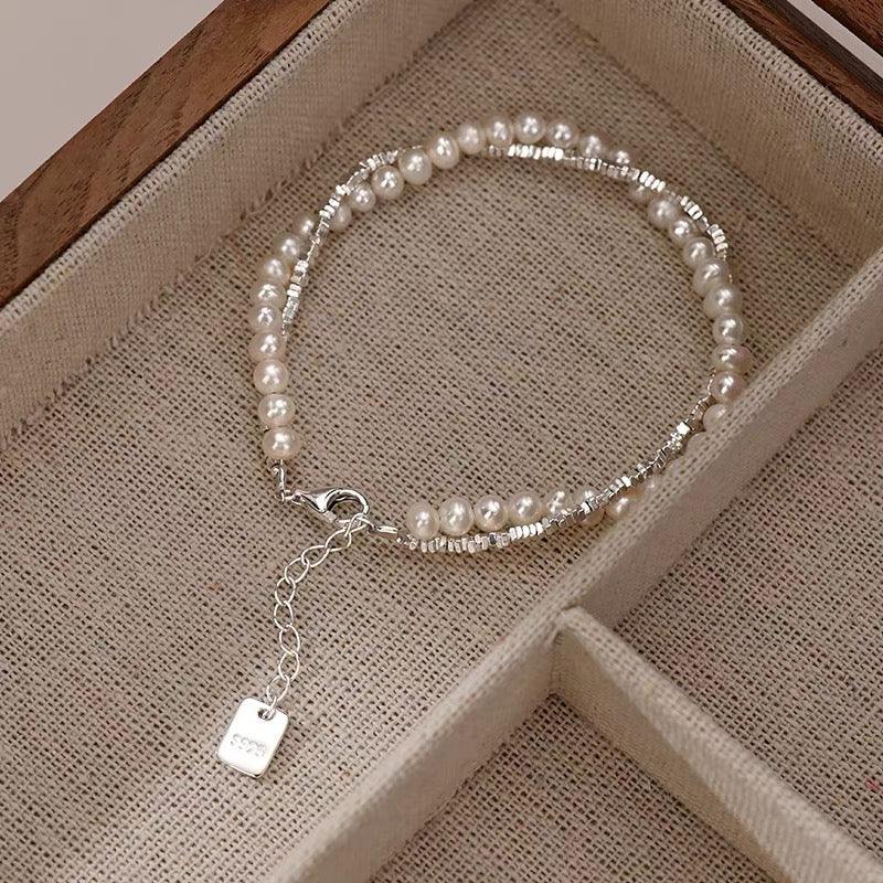 Shattered Silver – Sterling Silver Pearl Bracelet