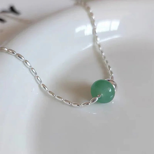 Hetian Jade – Millet Chain Sterling Silver Necklace