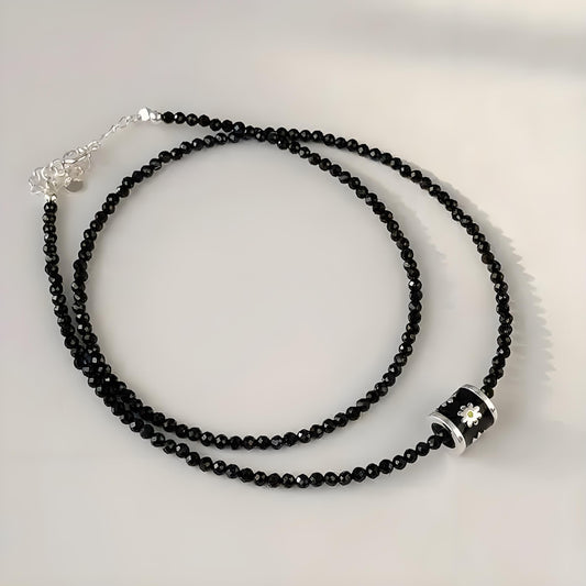 Midnight Daisy – Sterling Silver Enamel Necklace