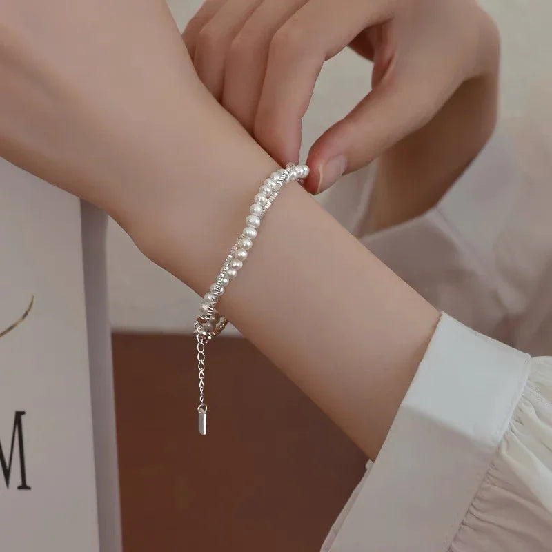 Shattered Silver – Sterling Silver Pearl Bracelet