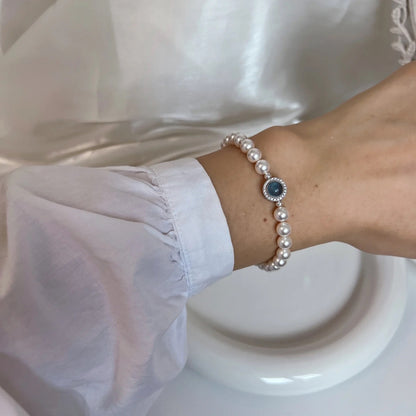 Aquamarine & Natural Pearl Bracelet