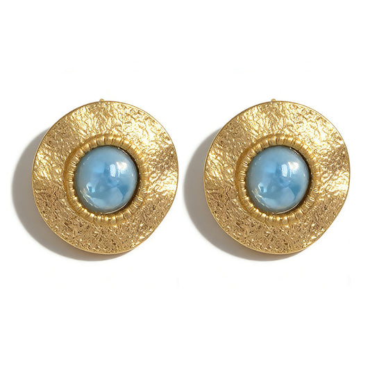 Exquisite Vintage Glazed Glass (Liuli) Dome Stud Earrings