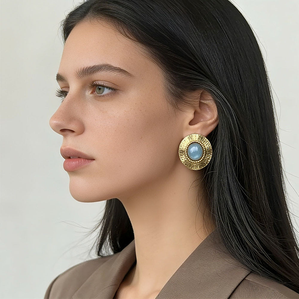 Exquisite Vintage Glazed Glass (Liuli) Dome Stud Earrings