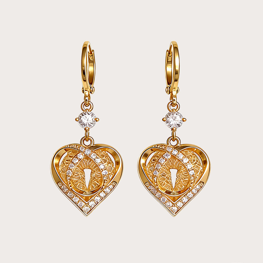 Gold Sparkling Love Heart Dangle Earrings Valentine’s Day Earrings