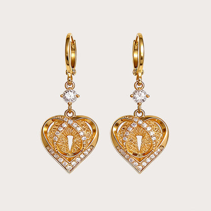 Gold Sparkling Love Heart Dangle Earrings Valentine’s Day Earrings