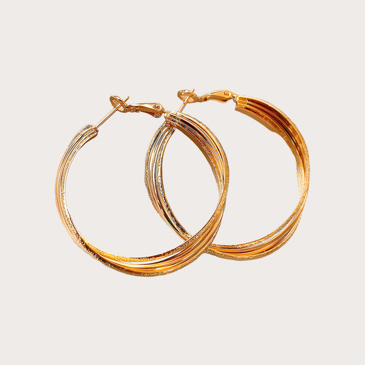 Gold Matte Spiral Layered Hoop Earrings